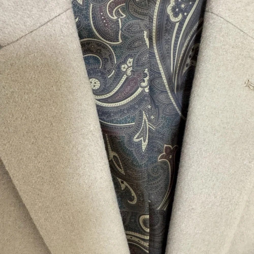 Lauren Ralph Lauren Blazer/Jacket Mens 46L Beige Solid Soft Cashmere Two Buttons